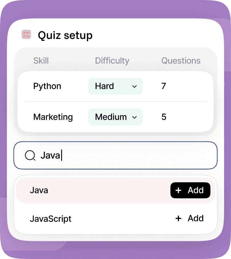 Aptitude, Skill Quizzes: Recruiter view